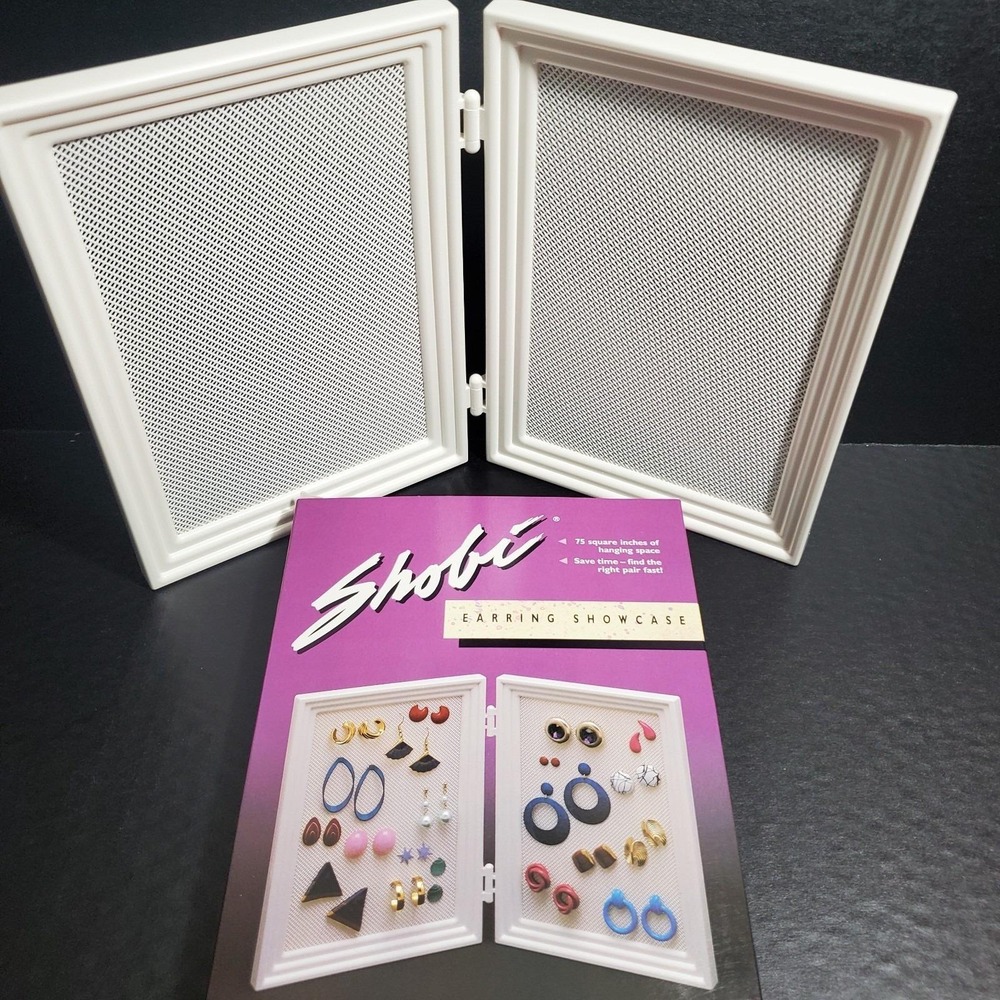Shobi Earring Holder Showcase 80's‎ Pierced Jewelry Display Retro WHITE NOS NEW